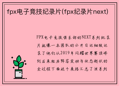 fpx电子竞技纪录片(fpx纪录片next)